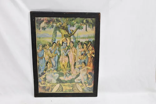 Old Vintage Raslila Oleograph by Raja Ravi Varma Elegant Framed Lithograph Print - Picture 13 of 19