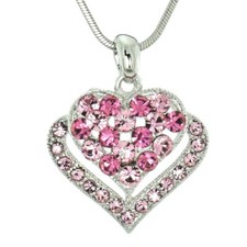 Heart Pink Pendant Made With Swarovski Crystal Gift Love Necklace 20" Chain