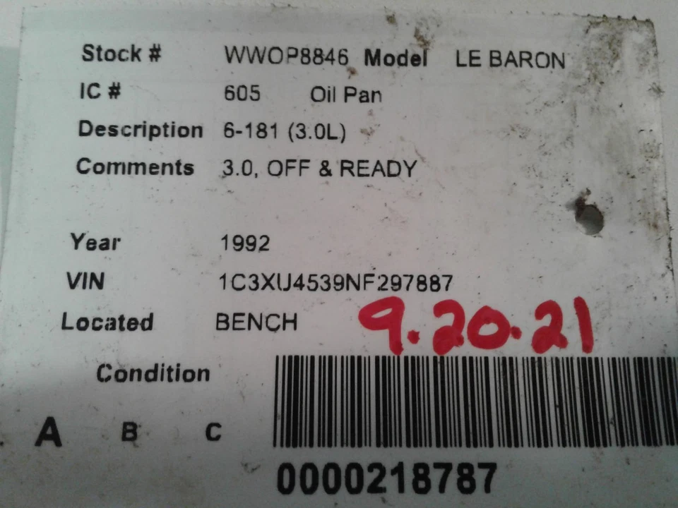 Used Engine Oil Pan fits: 1992 Chrysler Le baron 6-181 3.0 Grade A - Изображение 4 из 4