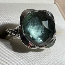 David Yurman Sterling Silver 925 Prasiolite Cushion Cable Ring 6