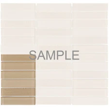 Beige Cream Crystal Glass Mosaic Tile Textured Matte Blend Stacked Backsplash