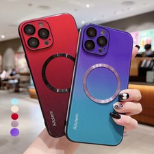 For iPhone 14 Plus 13 12 Pro Max Mag Safe Magnetic Gradient TPU Glass Case Cover