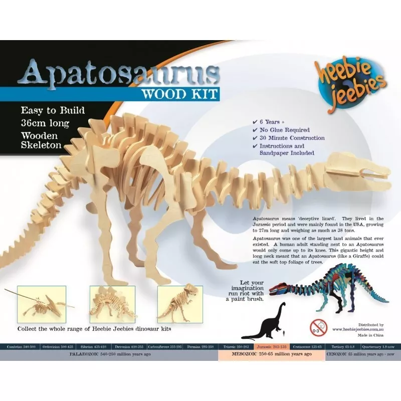 NEW Apatosaurus Wooden Build-A-Dinosaur 3D Model Kit - Small Heebie Jeebies