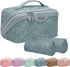 Travel Makeup Bags Cosmetic Organizer Bag: 3-Set Large Capacity Make up Bag - PU