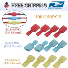 300/150pcs Male Female Insulated Wire Spade Terminal Crimp Connector Set 10-22GA