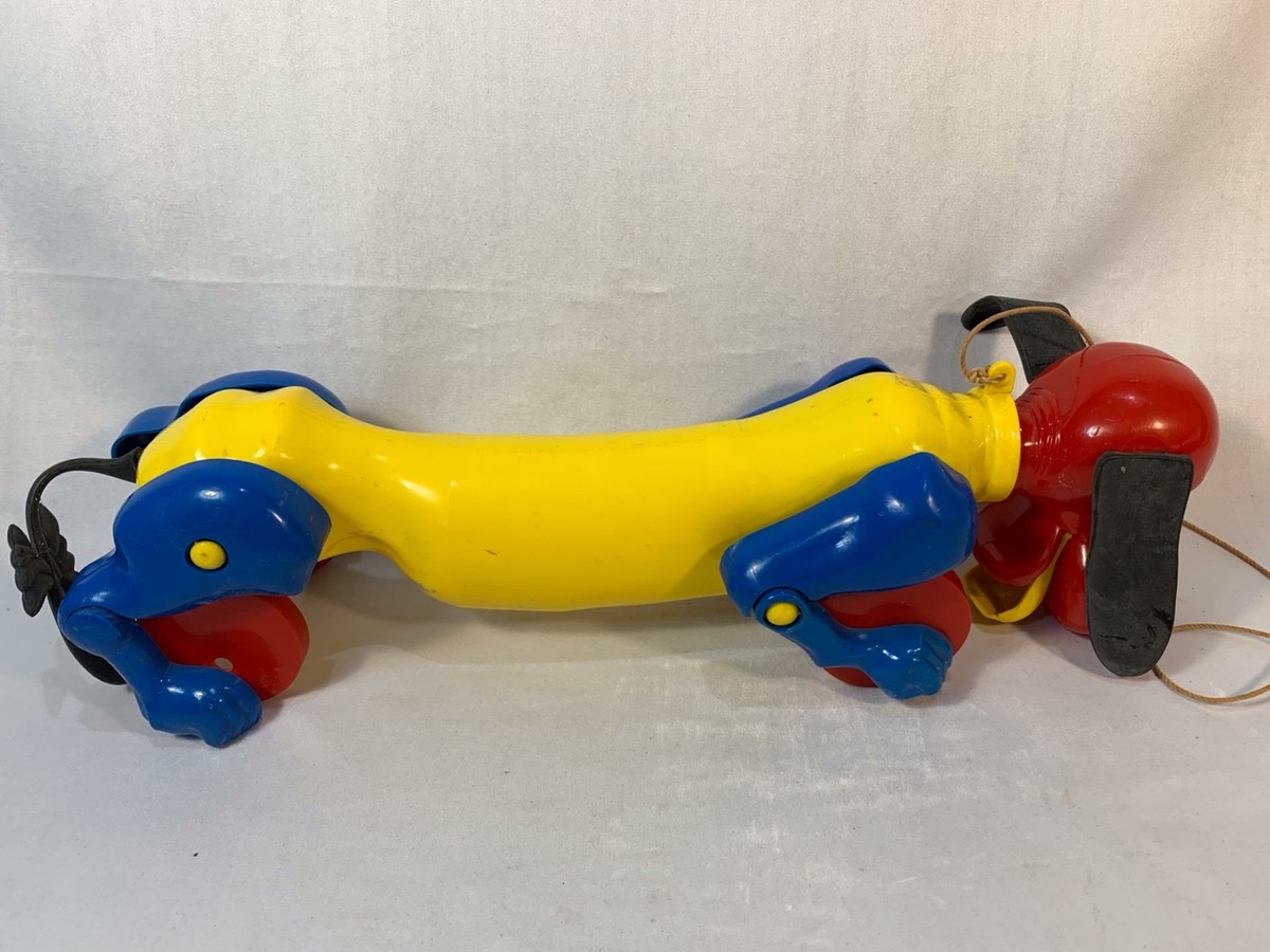 Vintage Weiner Dog Pull Toy Colorful Children's Toy