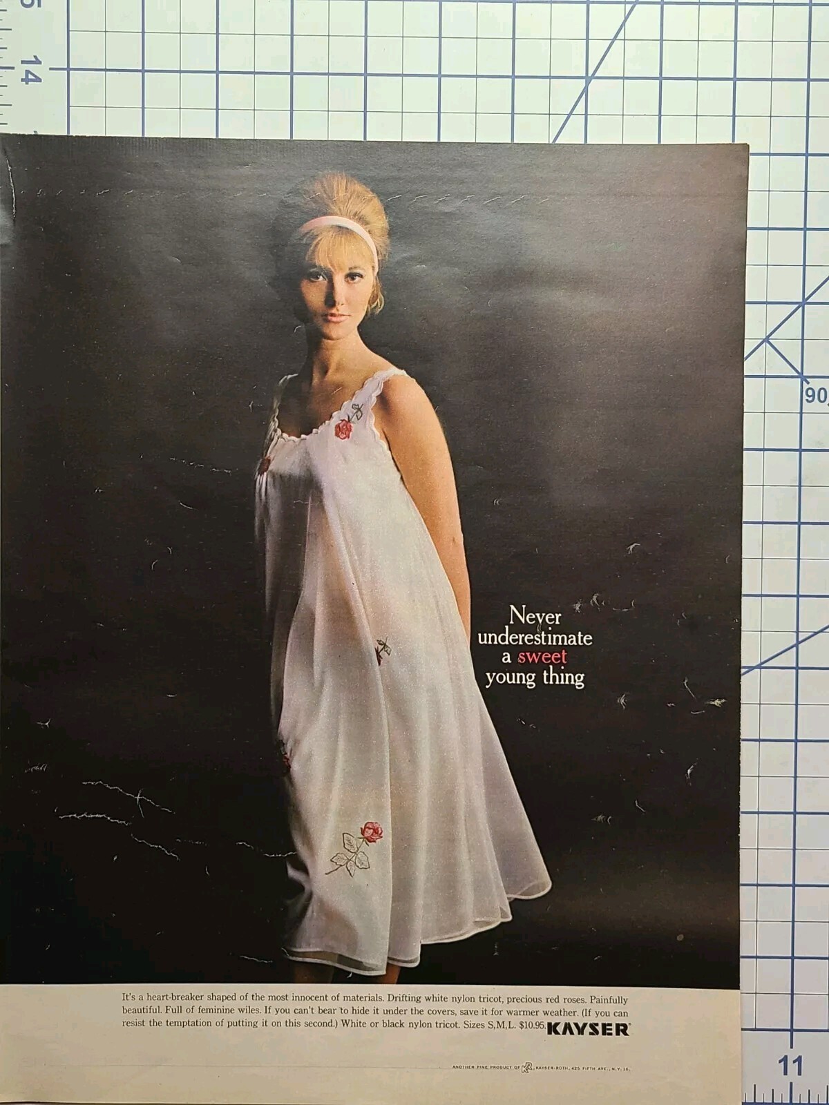 Kayser Innocent Nightgown Embroidered Roses Beautiful Vintage Print Ad 1963