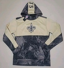 NEW ORLEANS SAINTS HOODED SWEATSHIRT HOODIE YOUTH L XL BLACK GOLD POLYESTER NWT
