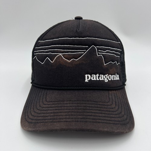 Cappello camionista vintage Patagonia Big Line logo silhouette berretto maglia snapback nero sbiadito
