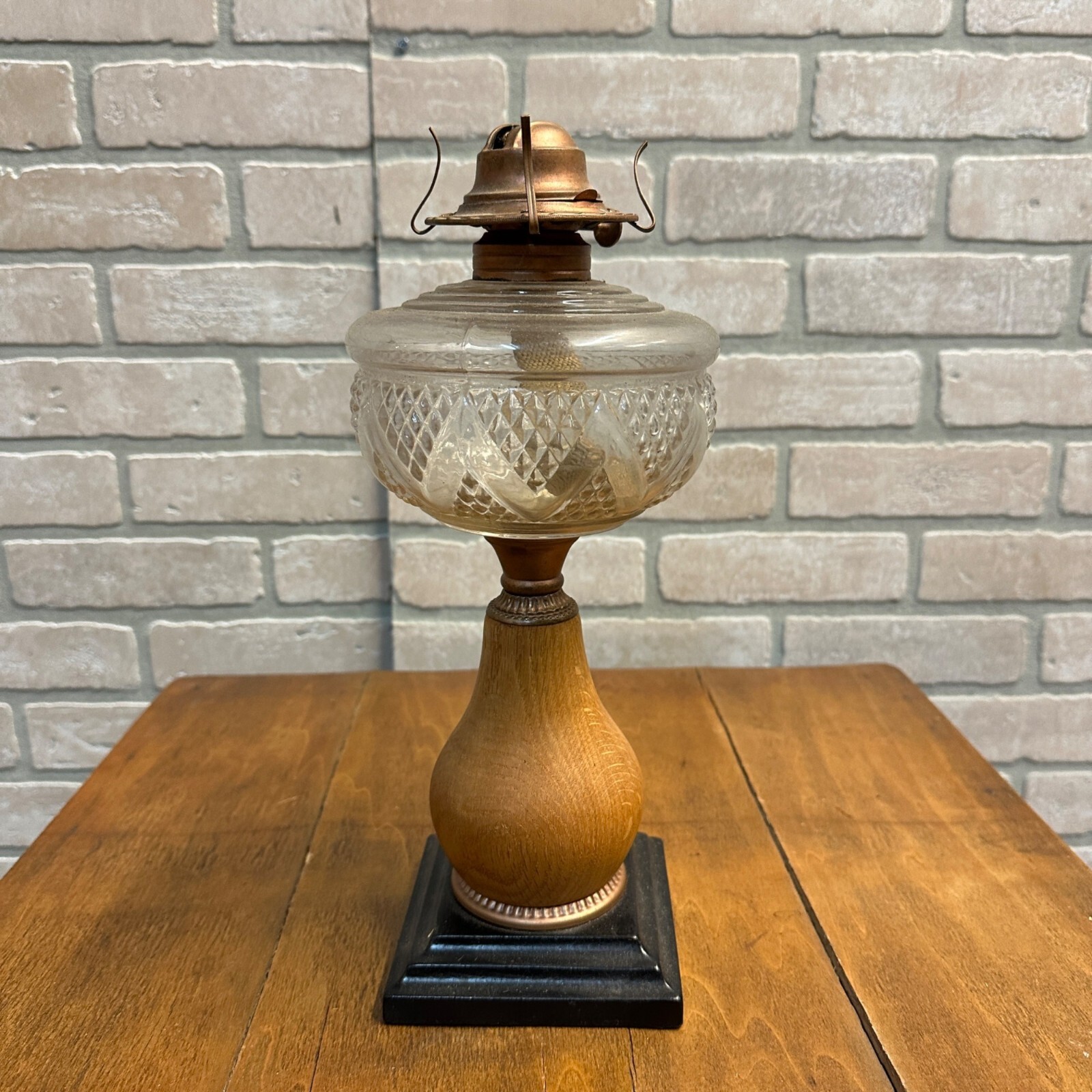 Vintage EAPG Kerosene Oil 13" Pedestal Lamp Burner w/ Turned Wood Base