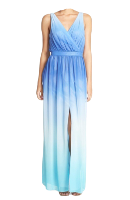 NWT Jay Godfrey Sinclair Blue Teal Ombre Chiffon Slit Front Maxi Dress Gown  2 | eBay