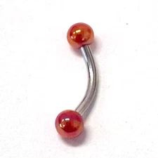 Eyebrow Rook Curve Red/Pink 3mm Balls 16 Gauge 3/8" Barbell Steel *