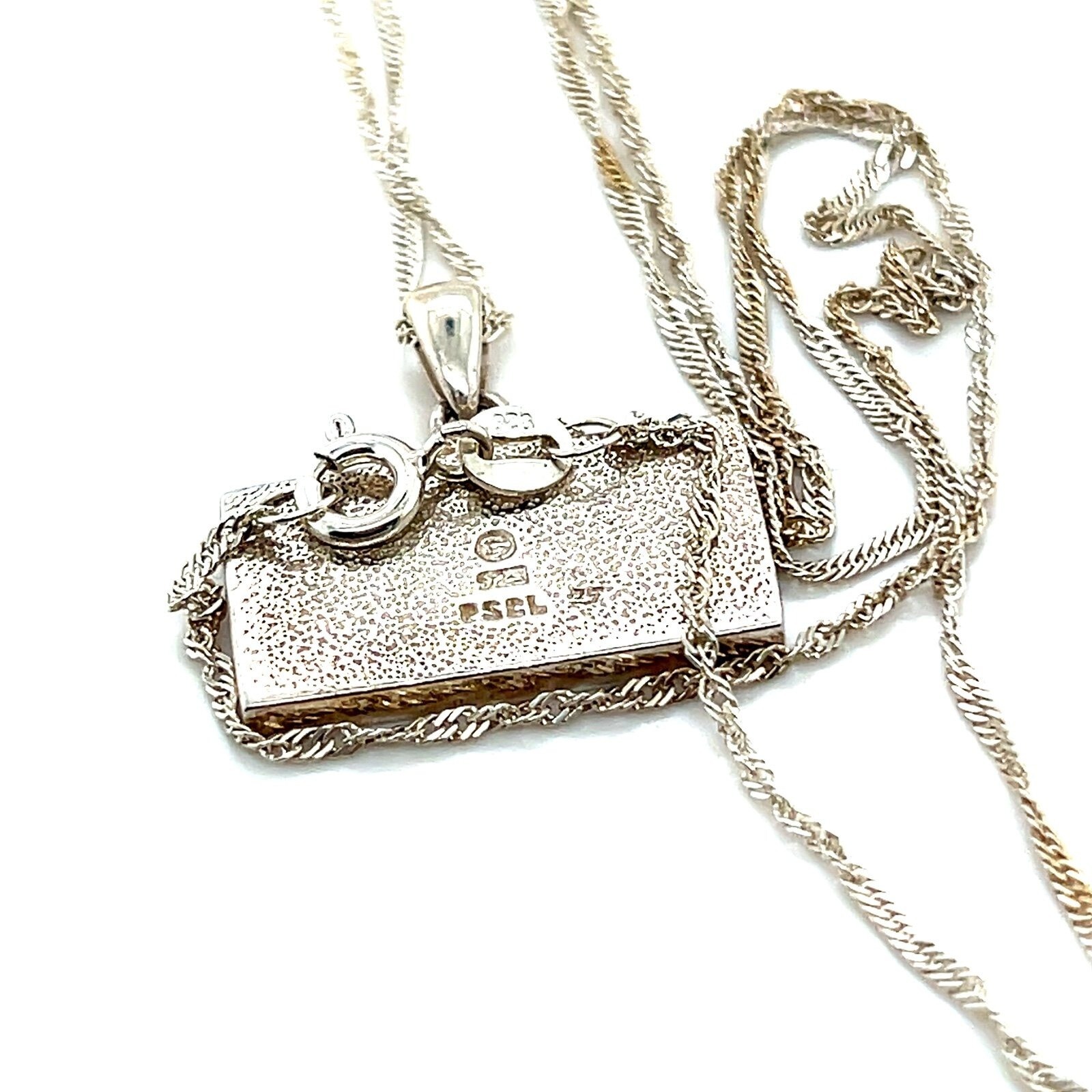 925 Silver Red Rectangular Pendant Necklace - image 3