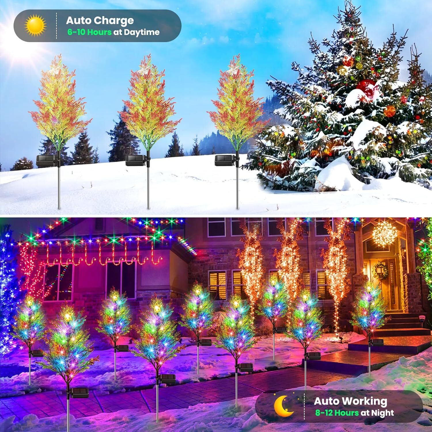 2 Pack Solar Christmas Tree Garden Stake Lights Outdoor Waterproof