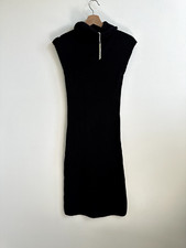 Max Stuido Heathered Knit Turtleneck Cap Sleeve Sweater Midi Dress S Black $118