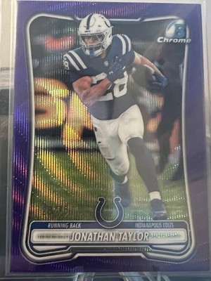 Jonathan Taylor 2026 Bowman Chrome Purple Wave Refactor 28/75 Number Match
