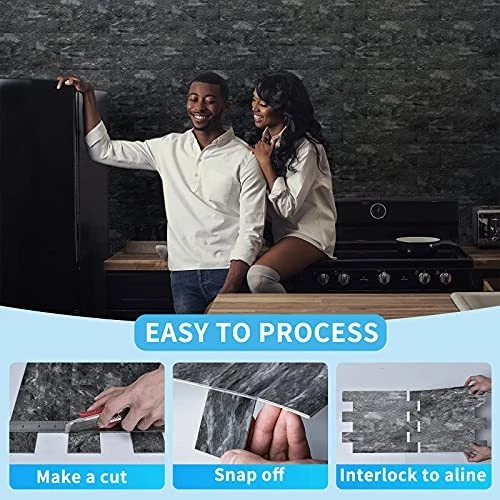 -Hoja Pelar y Pegar Salpicadero PVC Azulejo de Pared, 11.4"x13.5" 10 Granito Oscuro Foto 4 de 4