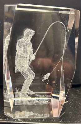 3D Laser geätztes Glas Kristall Würfel Fischer Briefbeschwerer