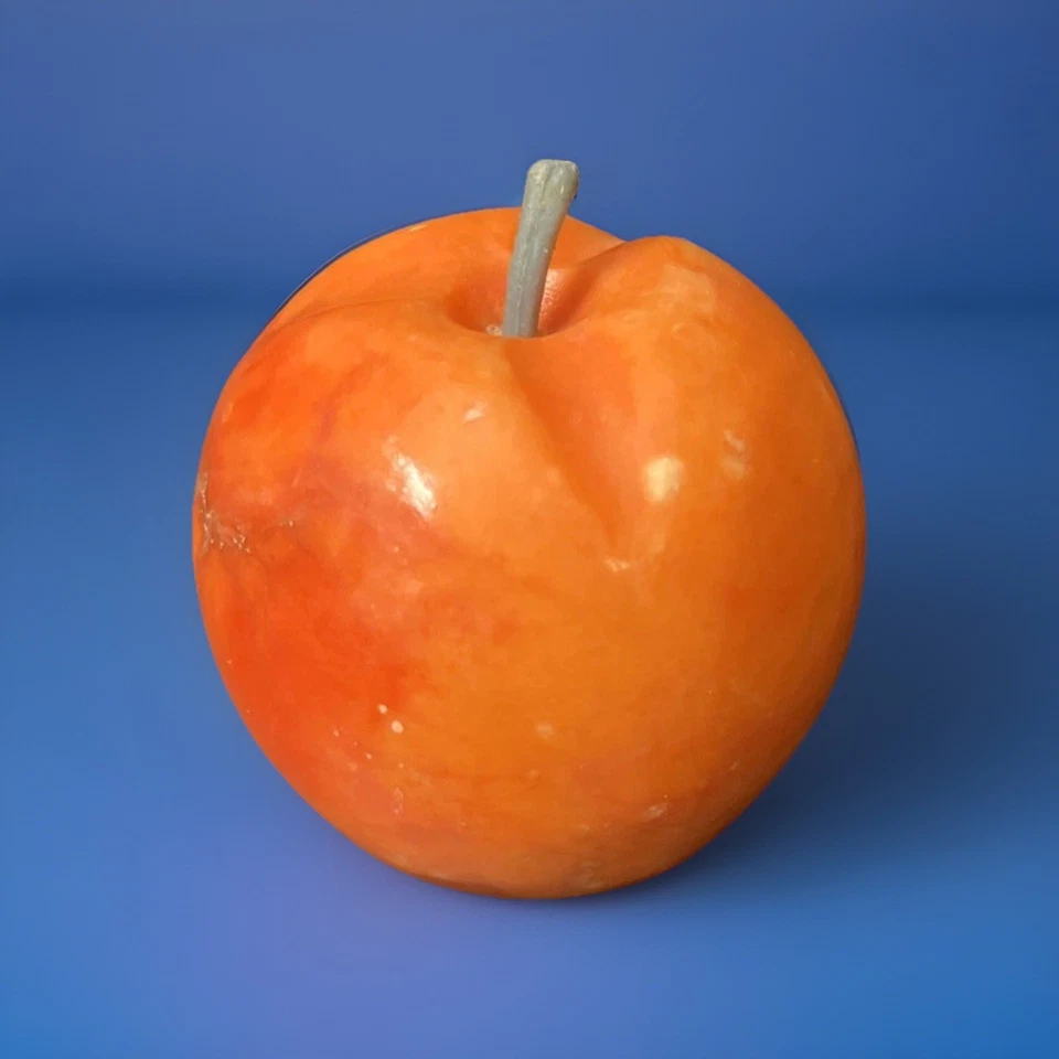 Pisapapeles italiano de alabastro manzana piedra fruta tallo rojo jaspeado de colección MCM Foto 2 de 4