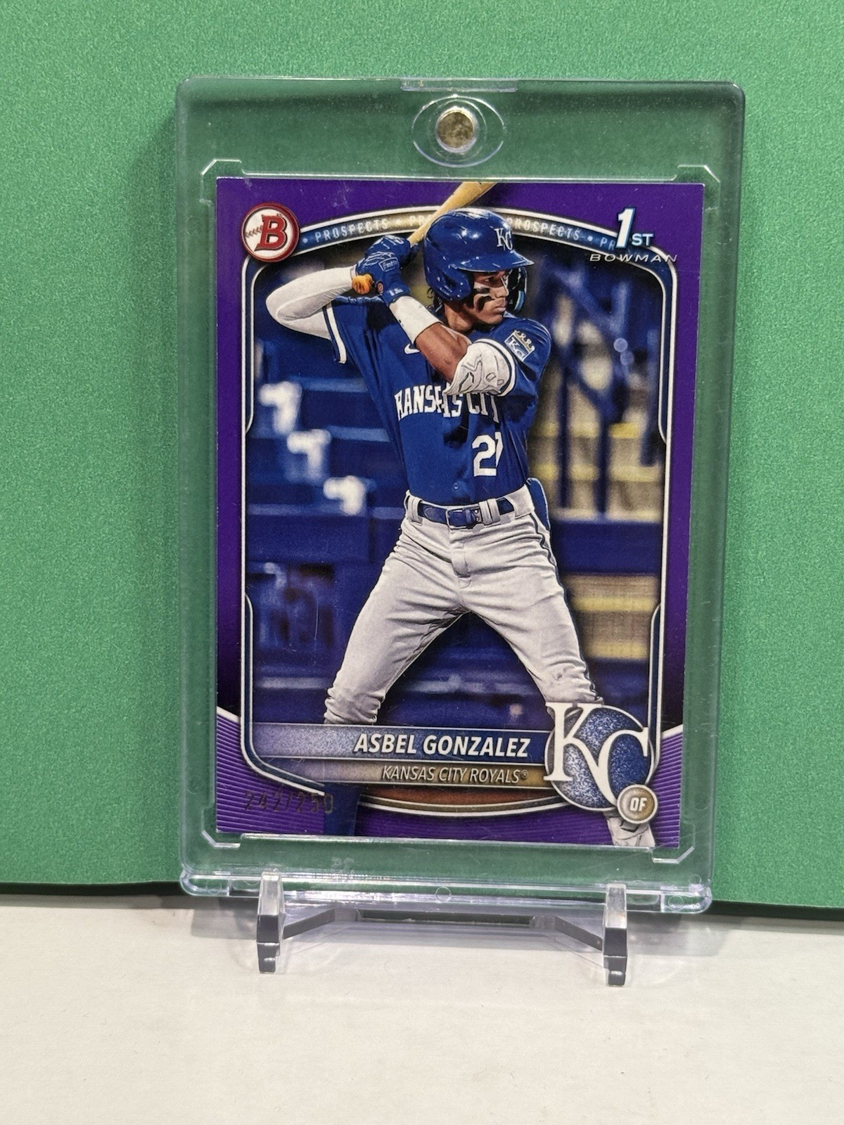 2025 Bowman Asbel Gonzalez 1st True Purple Chrome RC /250 #BCP-4 🔥 Royals