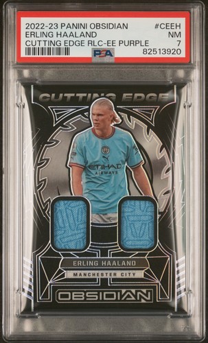 2022-23 PANINI OBSIDIAN CUTTING EDGE RELICS #CEEH ERLING HAALAND 3/50 PSA 7