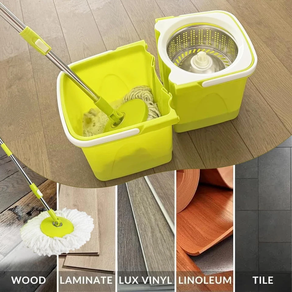 Mocio Secchio Cestello In Acciaio testine 4 microfibra 360° Rotante telescopico - Immagine 3 di 4