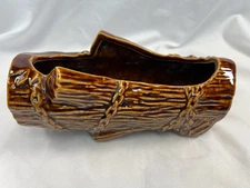 Vintage McCoy Pottery Figural Ceramic Planter Log & Chains Brown Glaze