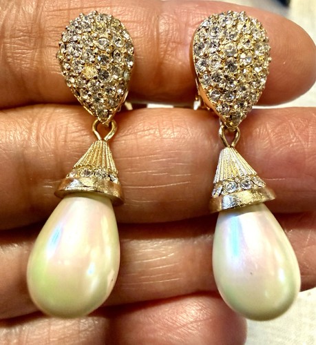 Vintage Christian Dior Signed CHR. DIOR Faux Pearl Rhinestone 