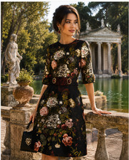Dolce & Gabbana NWT Wearable Art Floral Brocade Dress IT 36 Jeweled Waist Italy