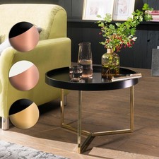 FineBuy Table Basse Bois / Métal ø 58,5cm Table d'appoint Table de salon Rond 