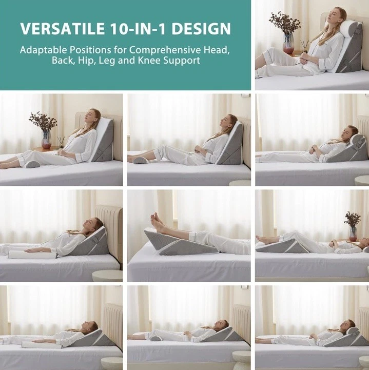 Juego de almohadas de cuña de espuma viscoelástica ajustable 9 y 12 pulgadas alivio del dolor para dormir Foto 3 de 4