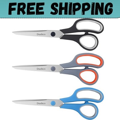 3-Pack Heavy Duty Scissors with Ultra Sharp Blades and Comfort Grip Home 8.5''