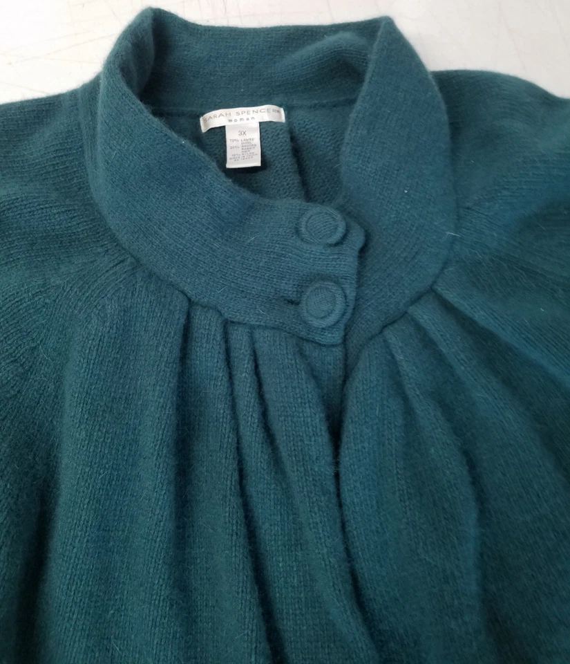 Sarah Spencer Mujer 3X Cárdigan Abierto Suéter Azul Corderos Lana Angora 3632 Foto 4 de 4