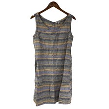 Toad & Co Striped Tank Dress Medium Pockets 100% Linen