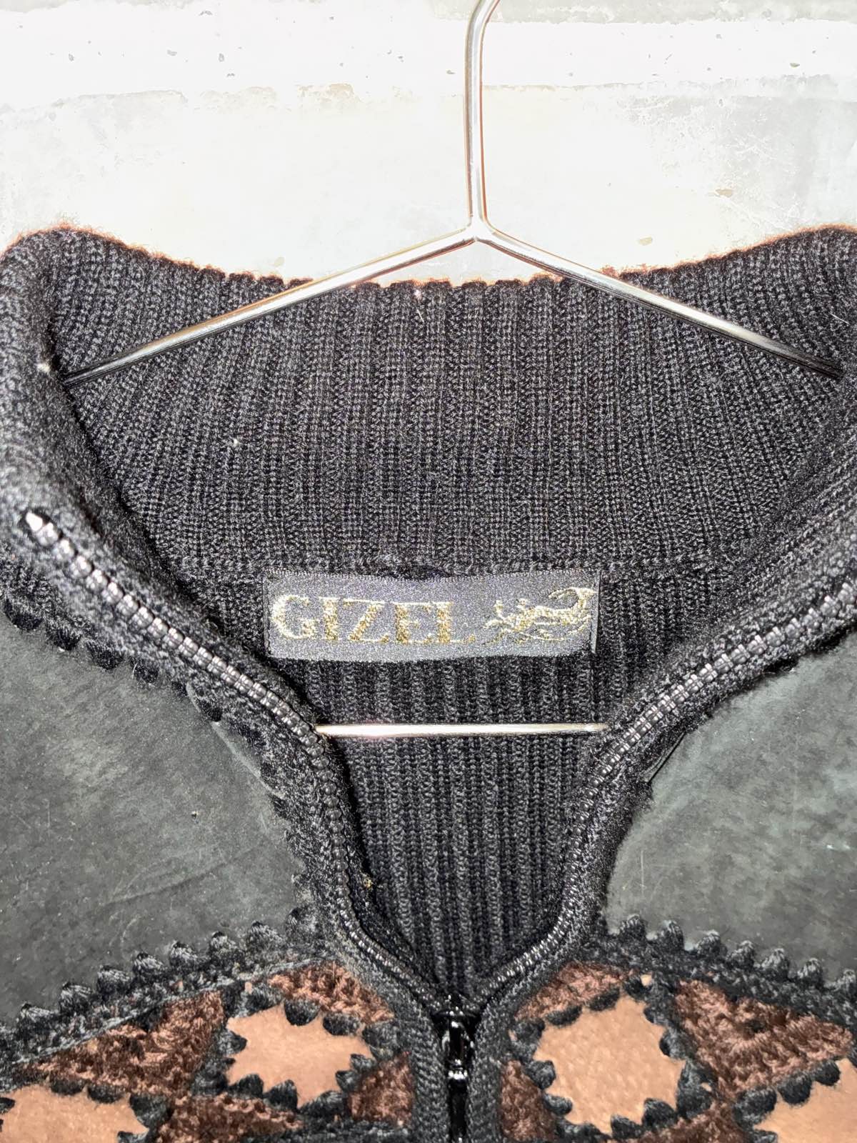 Gizel Patchwork Authentic Leather Knit Jacket Bla… - image 2