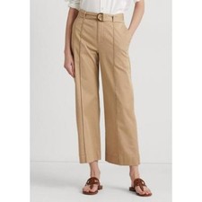 Lauren Ralph Lauren Micro-Sanded Twill Belted Wide-Leg Pants Women's 16 Tan