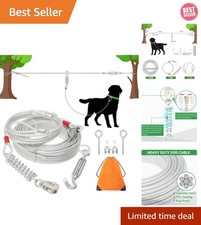 100 Ft Dog Tie Out Cable with 10Ft Runner Cable - Heavy Duty Long Dog Leash for