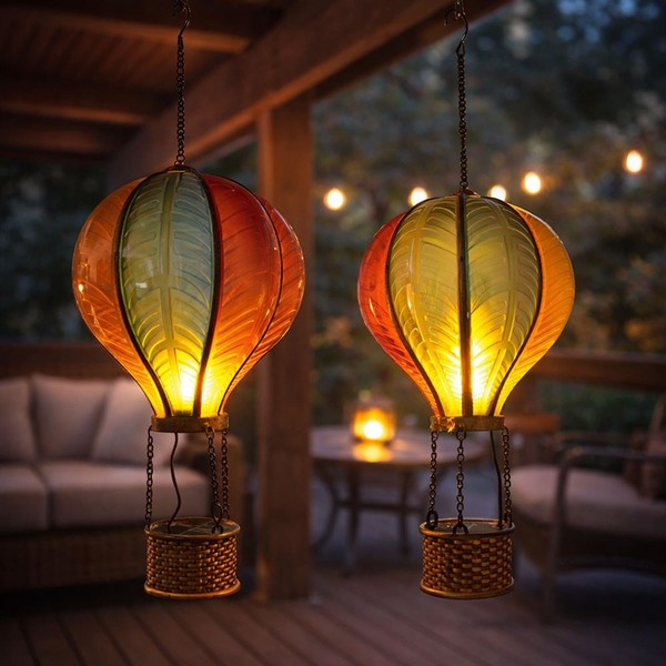 HäNgeleuchte Solarlampe AußEn Gartendeko Feuereffekt HeißLuftballon Led 2Er Set-image
