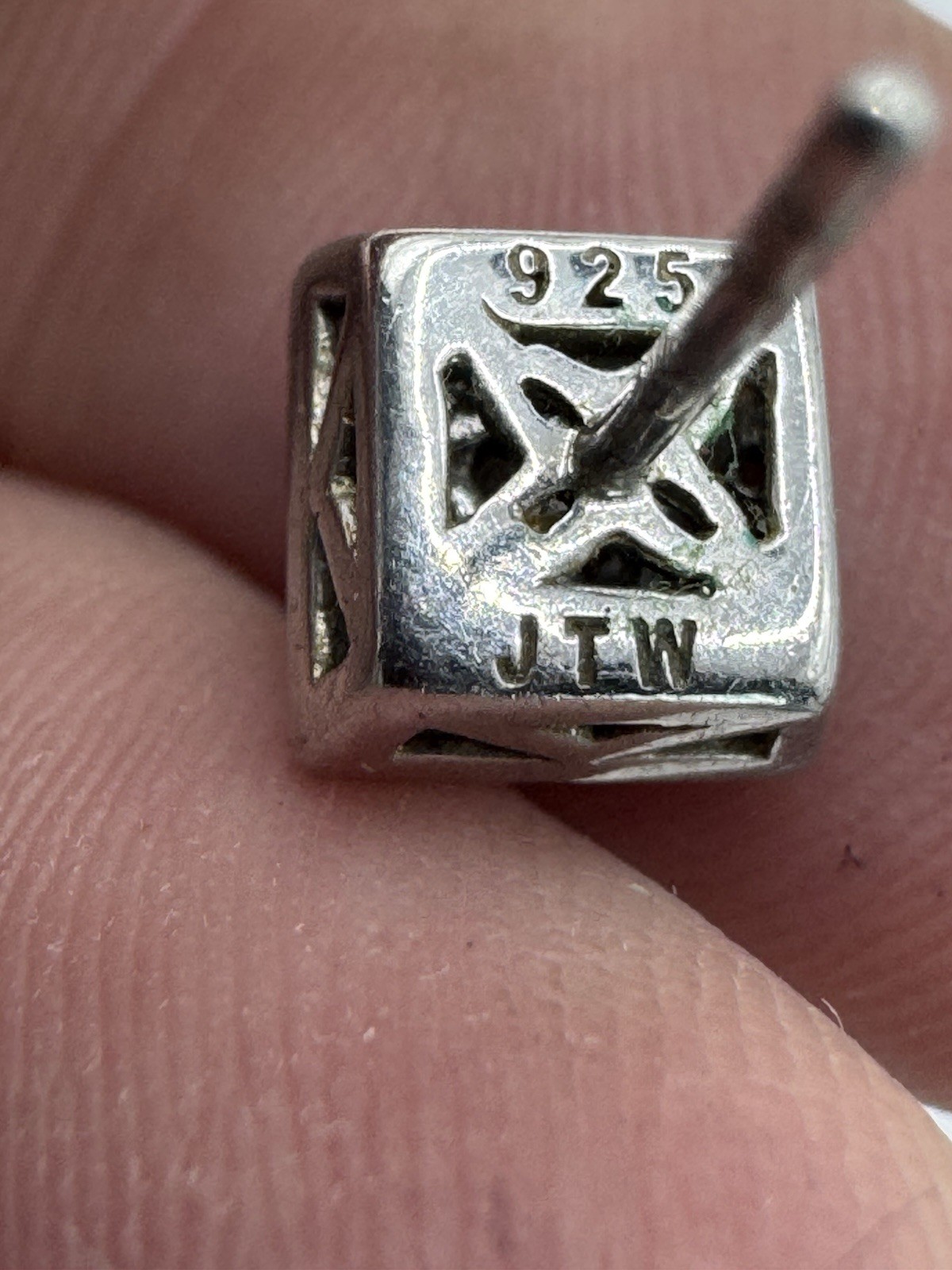 Sterling Silver Diamond Square Stud Earrings Sign… - image 6