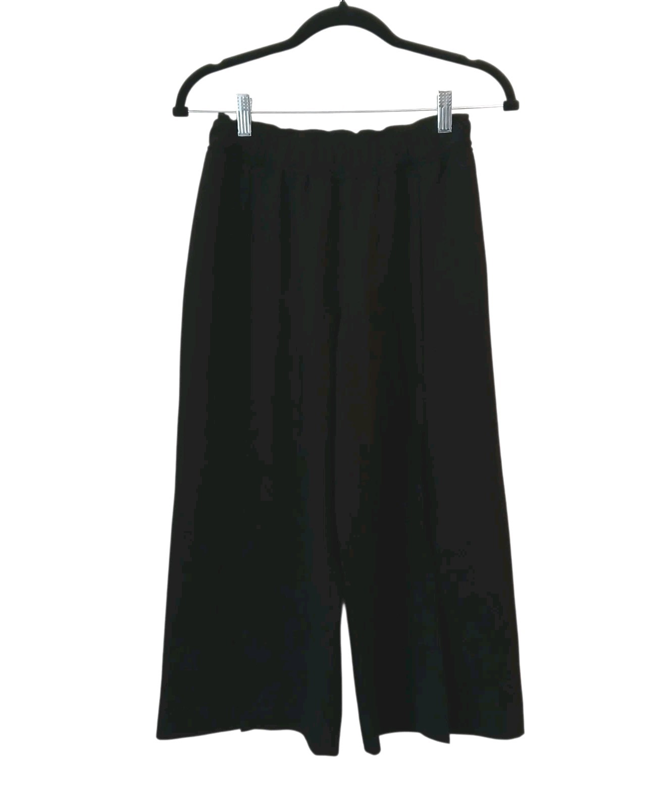 Club Monaco Pants Womens XS Black Wide Slit Leg Knit Cropped Culotte Mid Waist