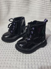 Wonder Nation Girls Black Glitter Combat Boots Patent Lace-Up Side Zip Ankle...