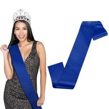 1-Pack Blank Satin Sash, 3.8 Inch Party Sash for Birthday/DIY Sapphire Blue 