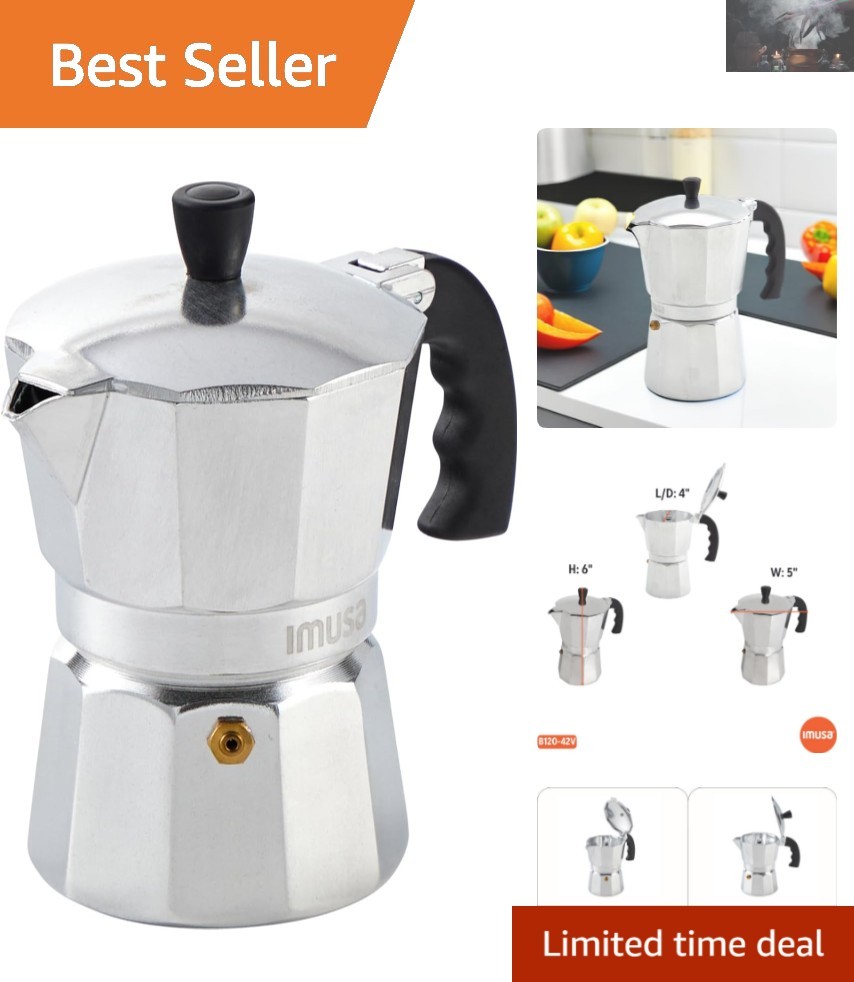 Stylish Aluminum Stovetop Espresso Coffeemaker – 3-Cup Capacity, Manual Use