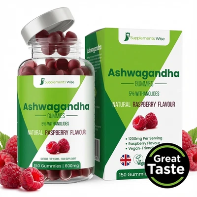 SUPPLEMENTS WISE Ashwagandha Gummies 1200mg Serving, 150 Pack- Stress, Sleep & Immune Support