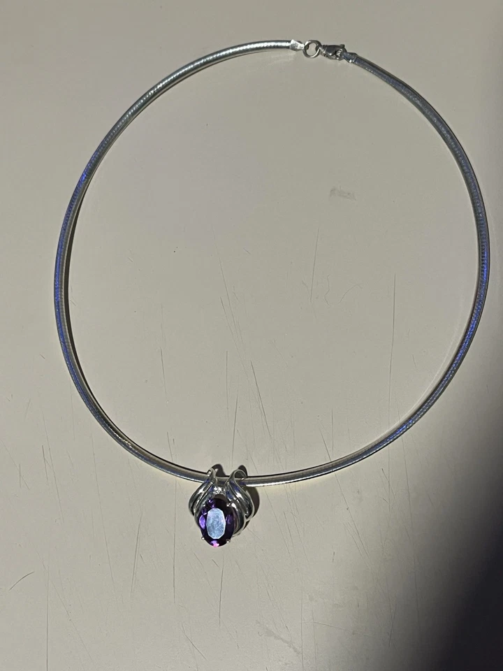 925 Sterling Silver Swirl Amethyst Slide Pendant Omega 21” Chain Necklace - Image 2 of 4
