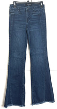 Liverpool Hannah Flare Jeans Womens 26 x 31 Mid Rise Stretch Fringe Cuffs