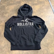 Hollister Hoodie Mens Small Black Embroidered Logo Pullover Sweatshirt 2821