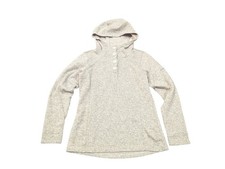 Columbia Women Medium Heather Button Fleece Henley Hoodie Pullover Tan Outdoor