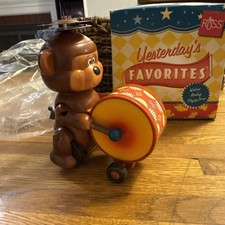 Vintage Russ Yesterday's Favorites Wind-Up Monkey Playing Drum with Original Box