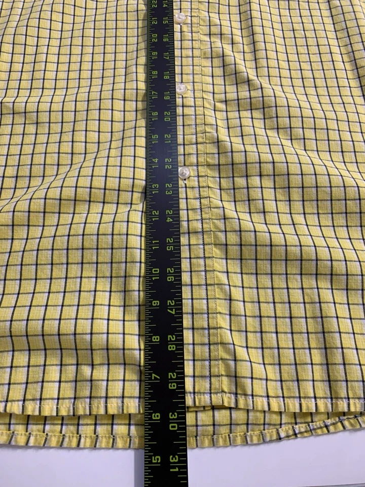 Camisa Chaps Fácil Cuidado Para Hombres 3XB Amarillo Guinga Cuadros GRANDE Abotonada Manga Corta Foto 4 de 4